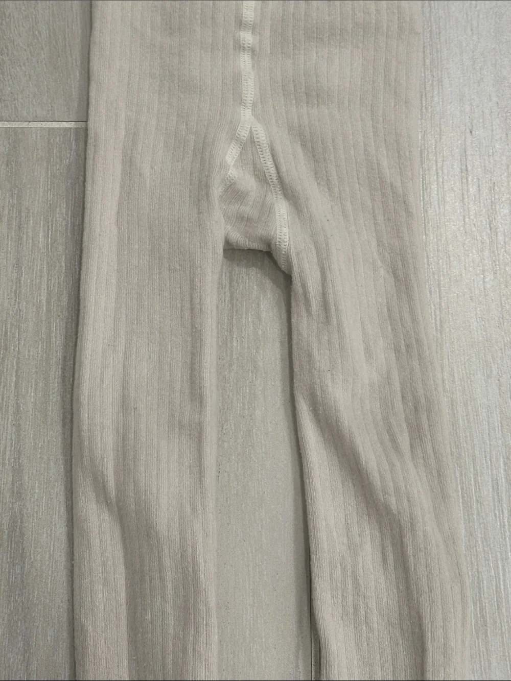 pehr 4-5T Cream Ribbed Kids Tights with Pink Heel & Toe - Grippy Bottom
